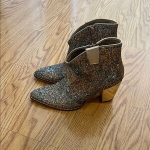 Custom made Glitter Ankle Boots with Gold Heel